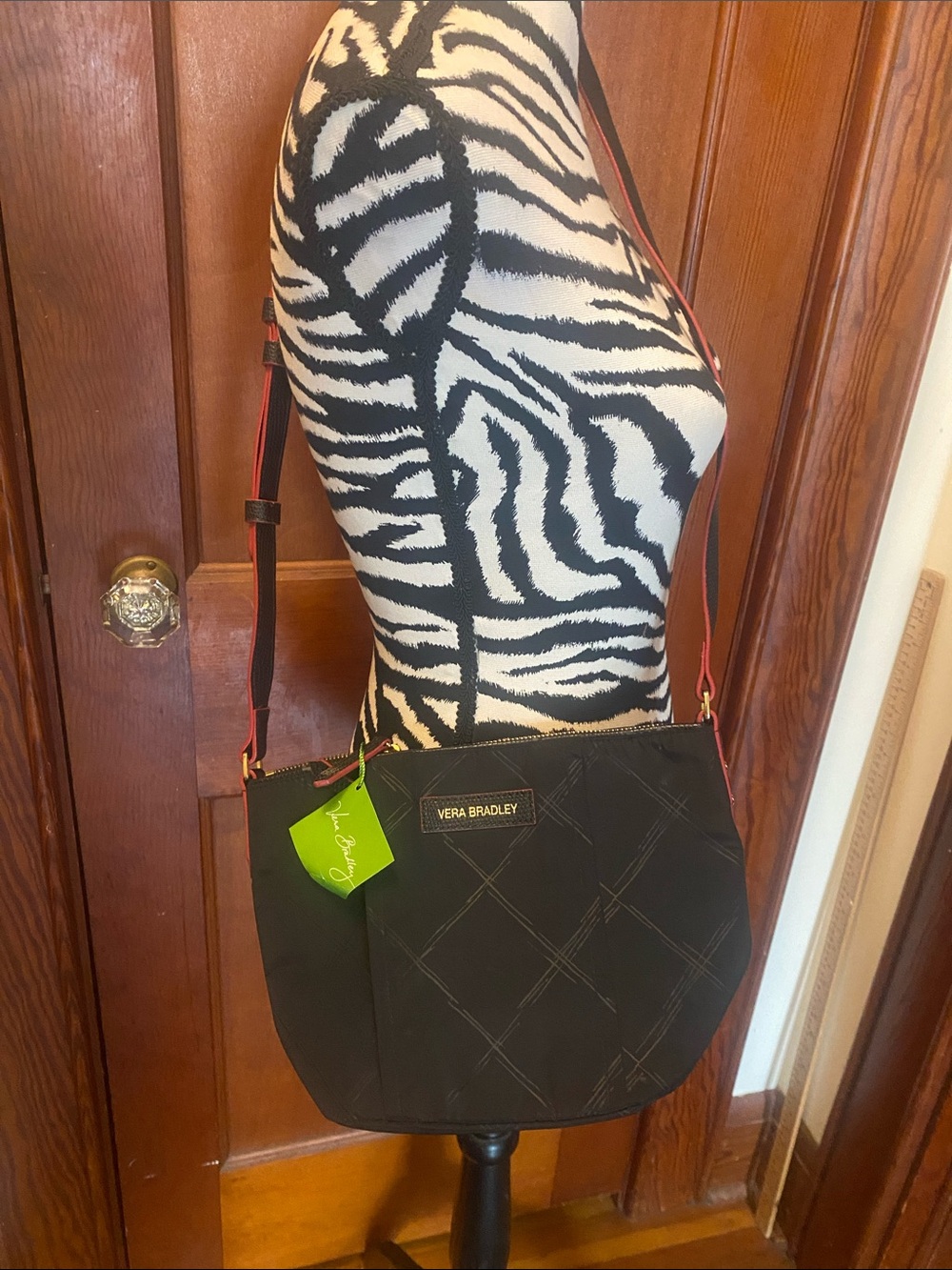 Vera Bradley Preppy Poly Black Crossbody with Red Trim